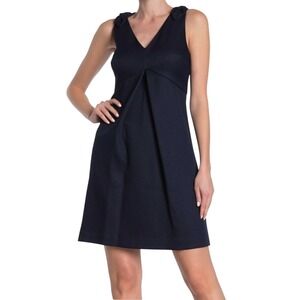Trina Turk Observer Navy Blue Dress V-Neck Sleeveless Bow Detail A-Line Size‎ 6